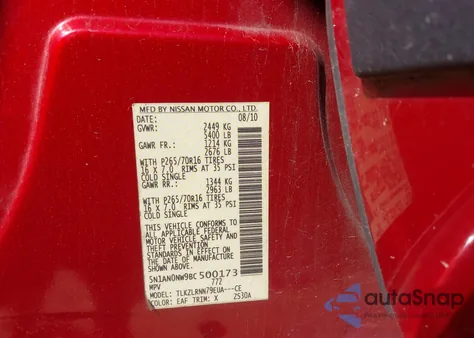 2011 Nissan Xterra S z USA, uszkodzony, nr VIN 5N1AN0NW9BC500173